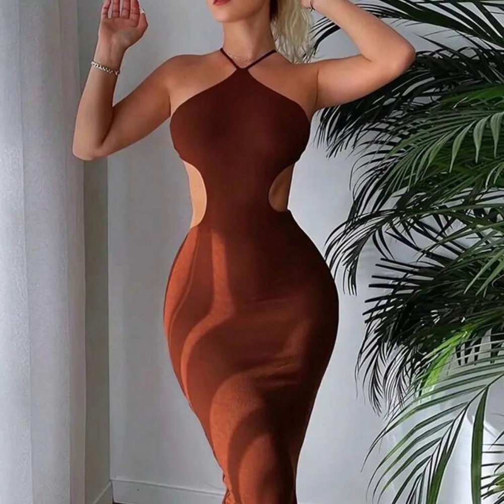 Elegant Brown Halter Dress